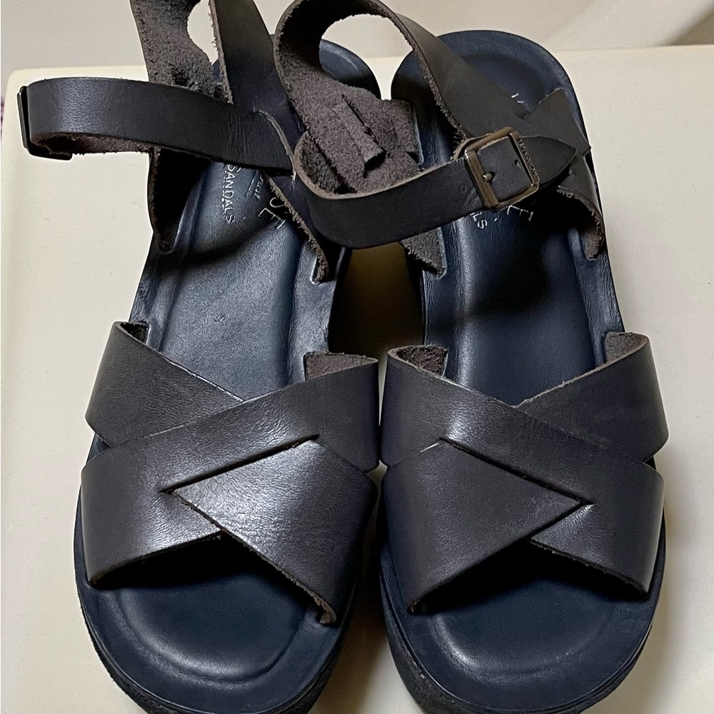 Kork-Ease Navy Leather and Suede Wedges